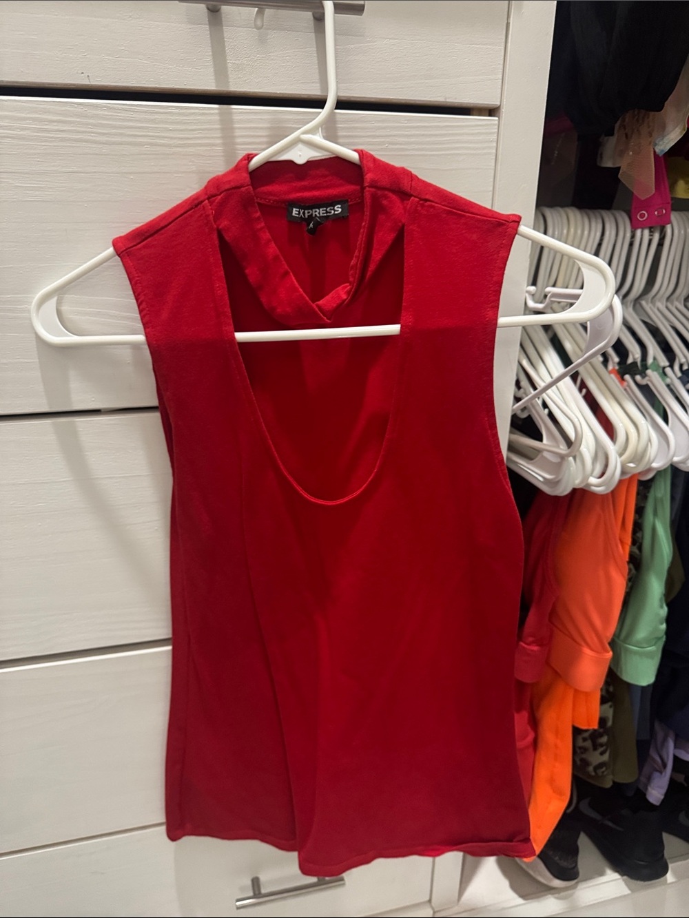 Express Red Sleeveless V-Neck Tank